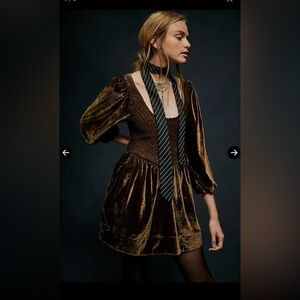 FREE PEOPLE Farrier Velvet Mini Dress - Brown Bear Small